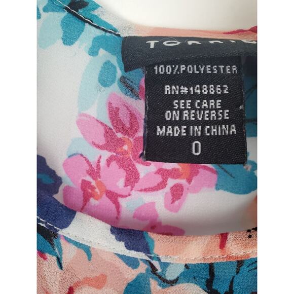 Torrid Blouse 0 Plus Size Womens Pullover Sheer Multicolor Floral Cap Sleeve - Picture 4 of 4